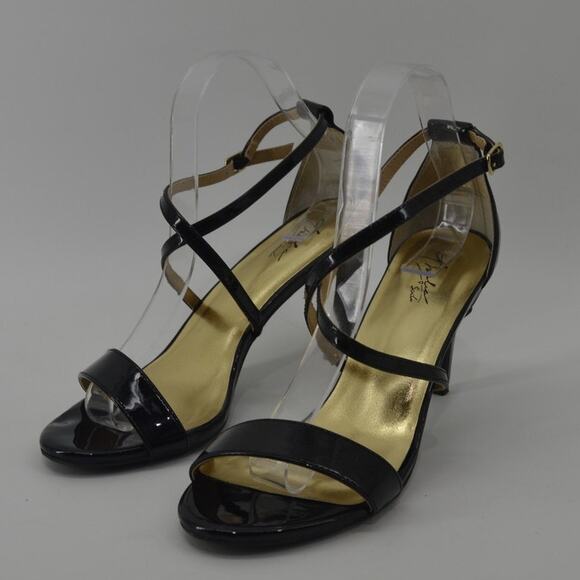 Thalia Sodi Black Patent Leather Sandals Heels Strappy 8.5 - Picture 13 of 14